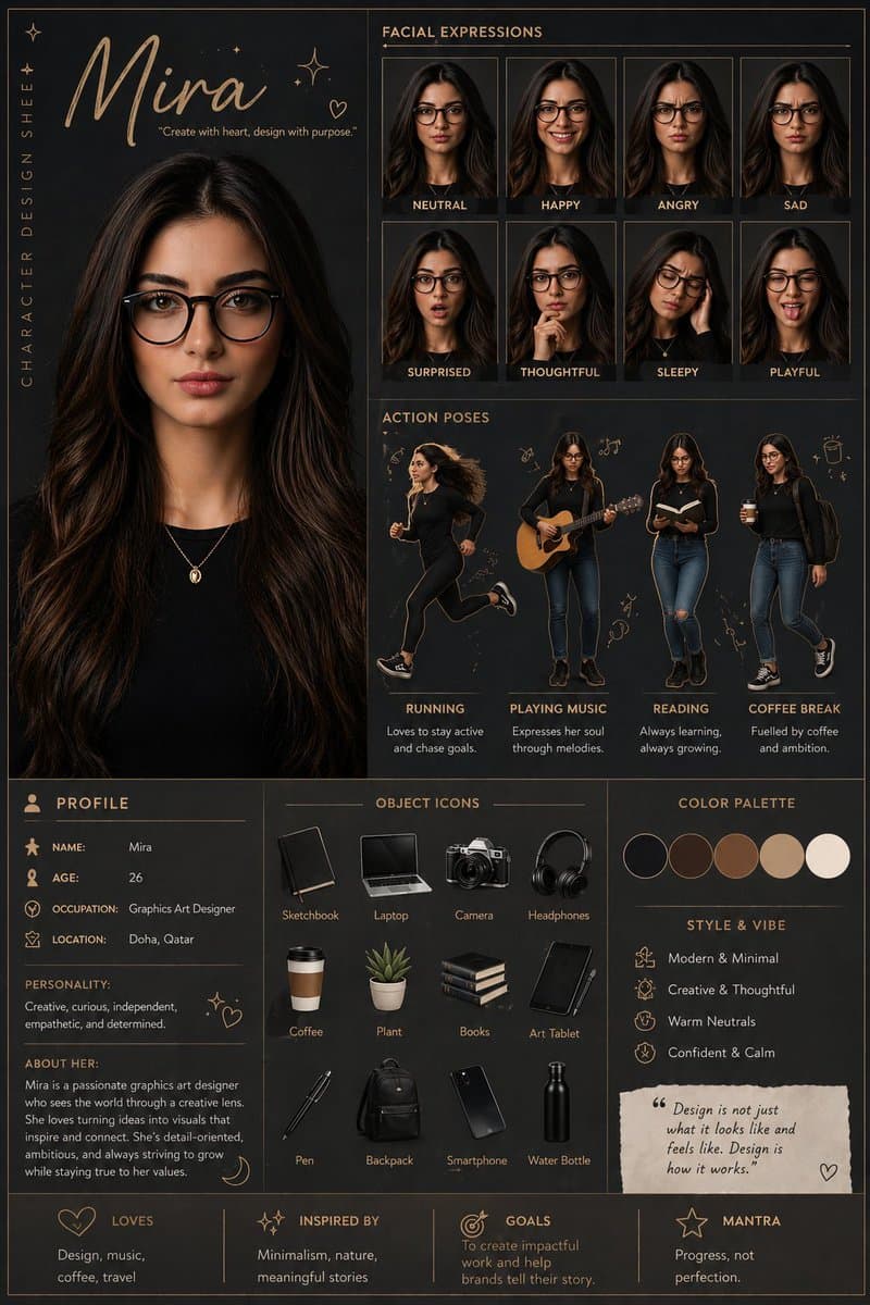 Character Design Reference Sheet Prompt — Profile Poster with Expressions & Poses — AI image generated with GPT Image 2