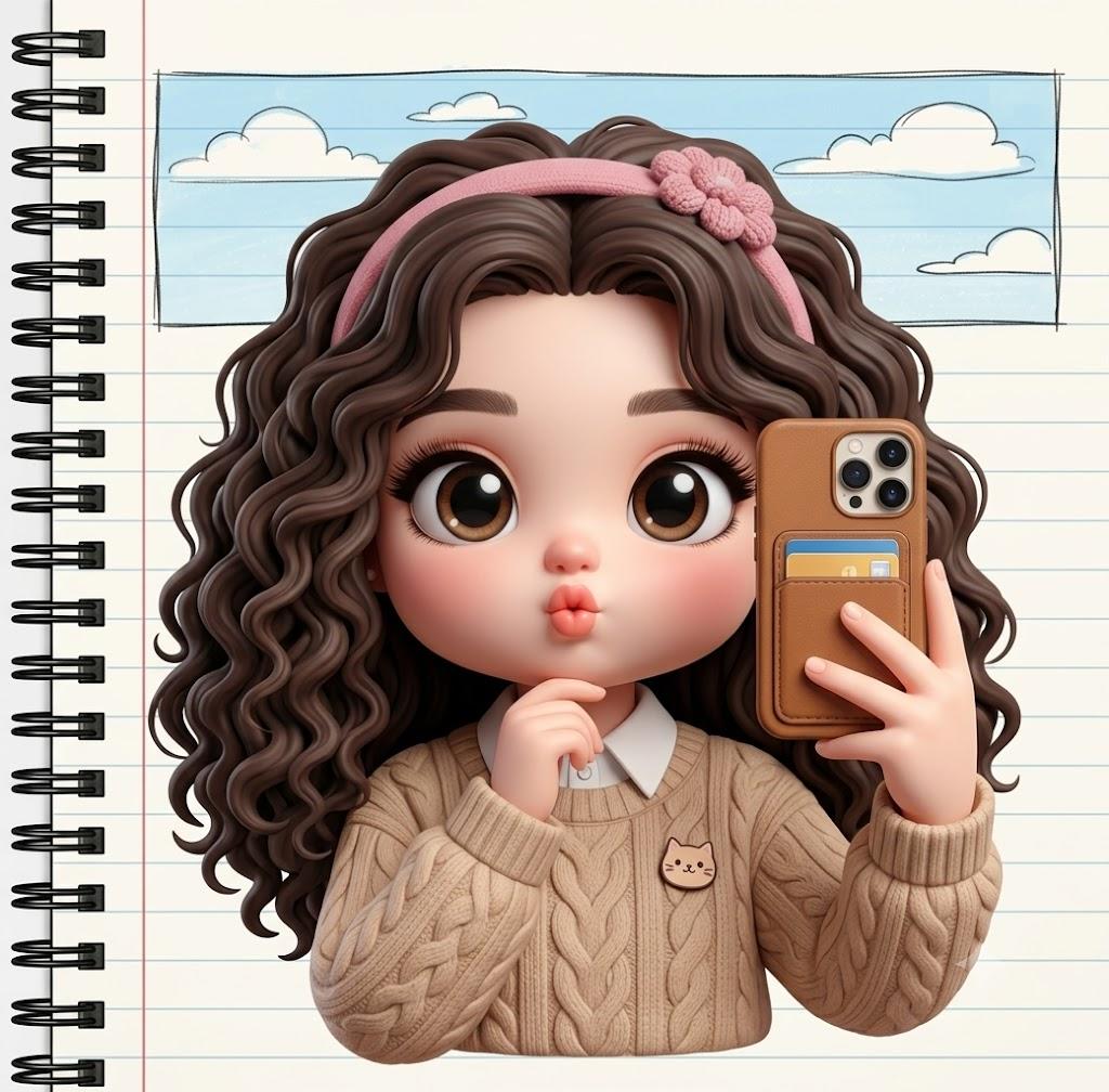 Chibi Mirror Selfie Notebook Prompt — Kawaii 3D Digital Illustration — AI image generated with GPT Image 2