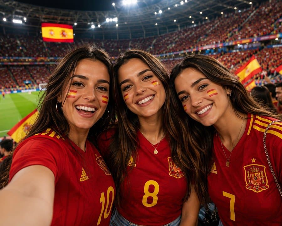 FIFA World Cup Fan Selfie Prompt — Spain vs Saudi Arabia Stadium Photo — AI image generated with GPT Image 2