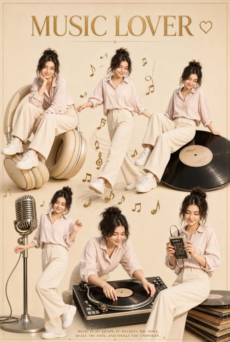 Music Lover Miniature Collage Prompt — 6-Scene Collectible Poster — AI image generated with GPT Image 2