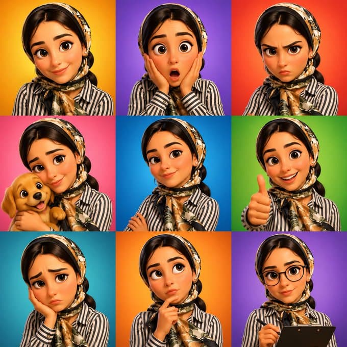 Pixar Avatar Emotions 3x3 Grid Prompt — Cartoon Expression Sheet — AI image generated with GPT Image 2