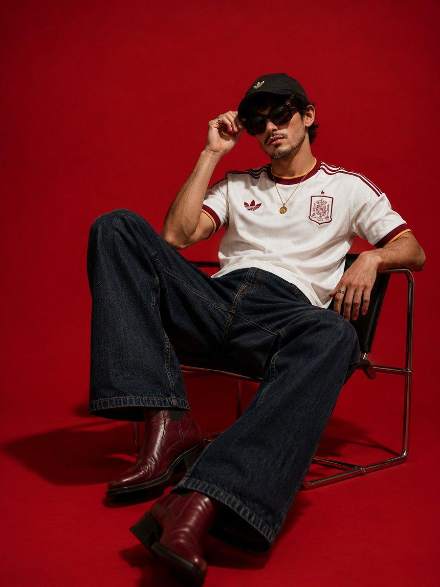 Spain Jersey Crimson Studio Prompt — Luxury Men's Fashion Editorial