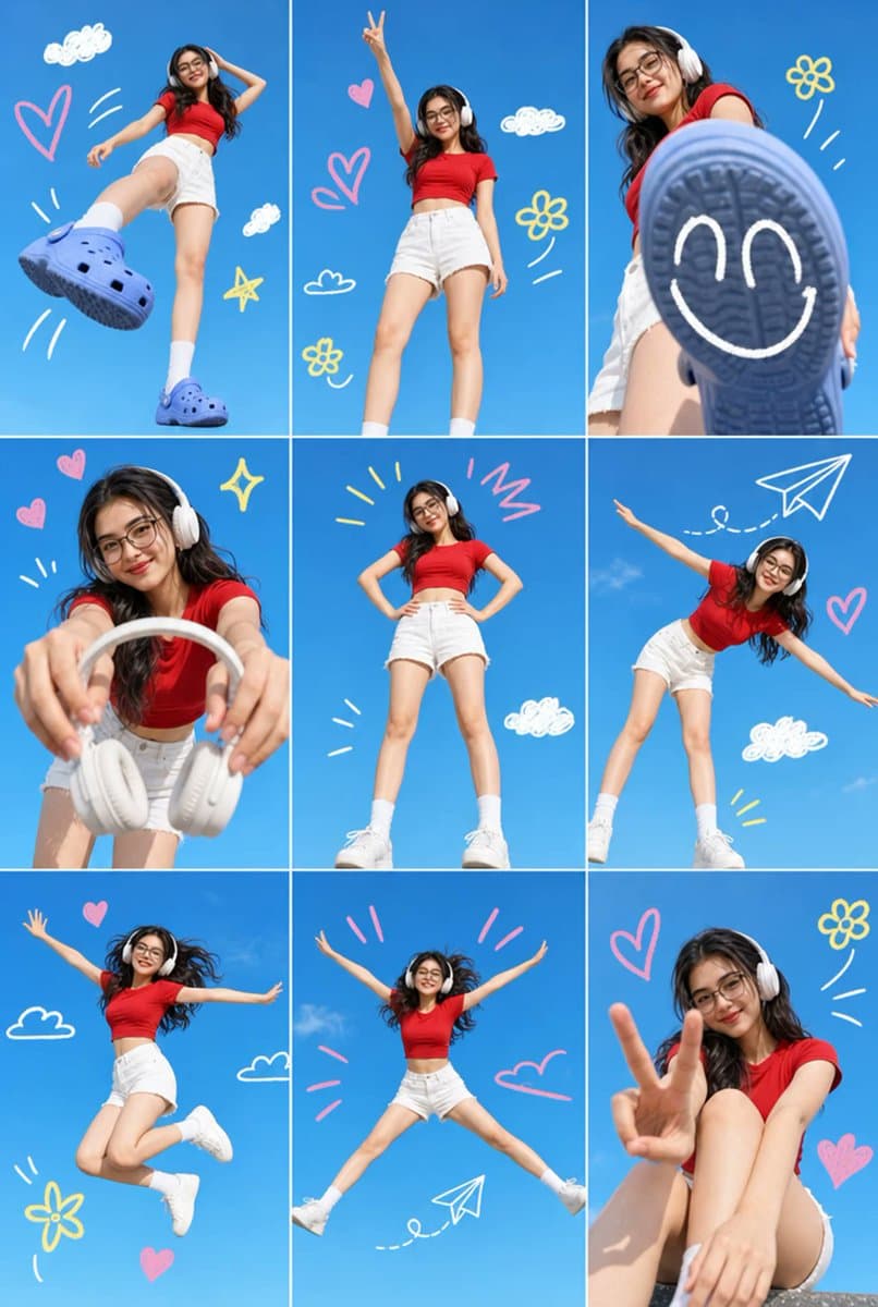 Blue Sky 3x3 Creator Collage Prompt — Social Media Grid Photo — AI image generated with GPT Image 2