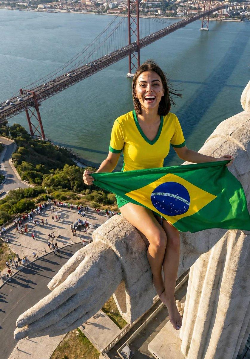 Brazil World Cup Fan Photo Prompt — Christ the Redeemer Rio Aerial Shot — AI image generated with GPT Image 2