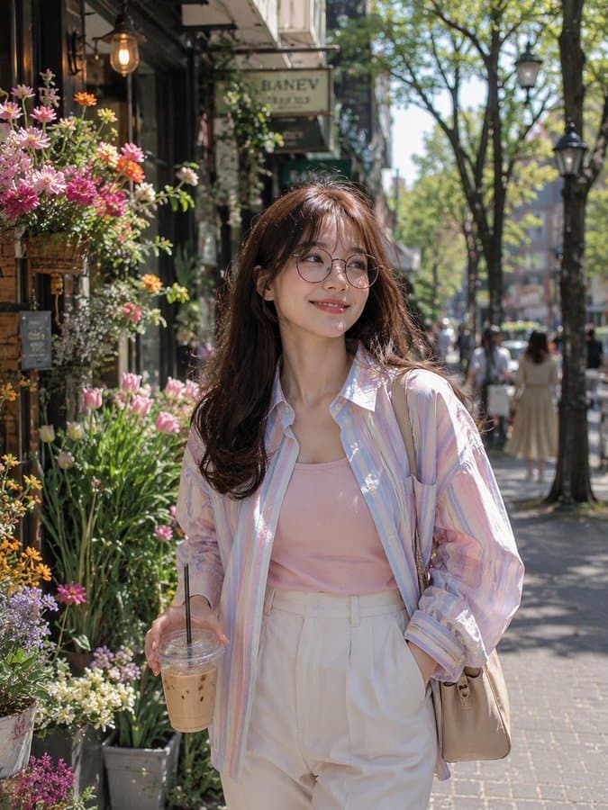 Flower Street Pastel Lifestyle Prompt — Spring City Fashion Photo — AI image generated with GPT Image 2