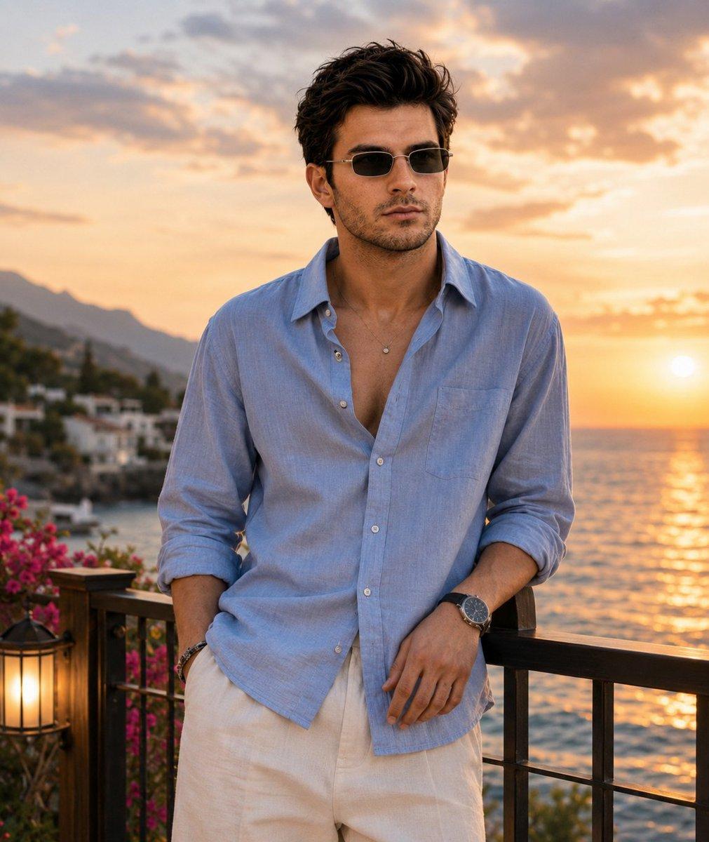 Mediterranean Golden Hour Men's Editorial Prompt — Luxury Travel Portrait