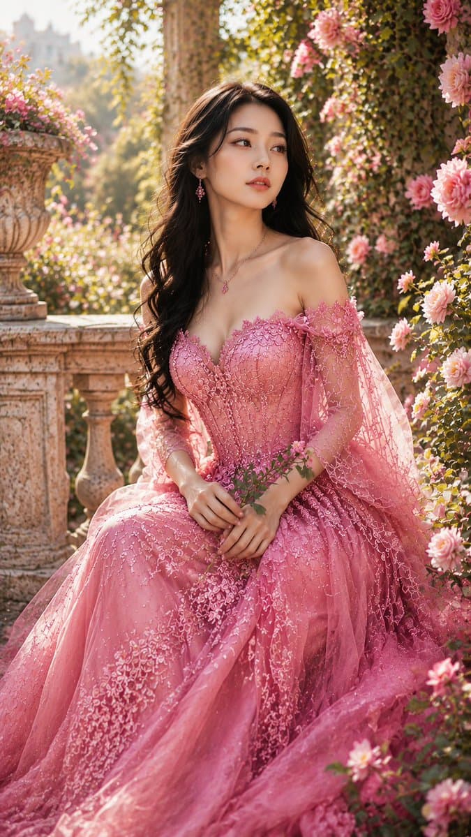 Sapphire Gown Palace Garden Prompt — Romantic Balcony Editorial Portrait — AI image generated with GPT Image 2